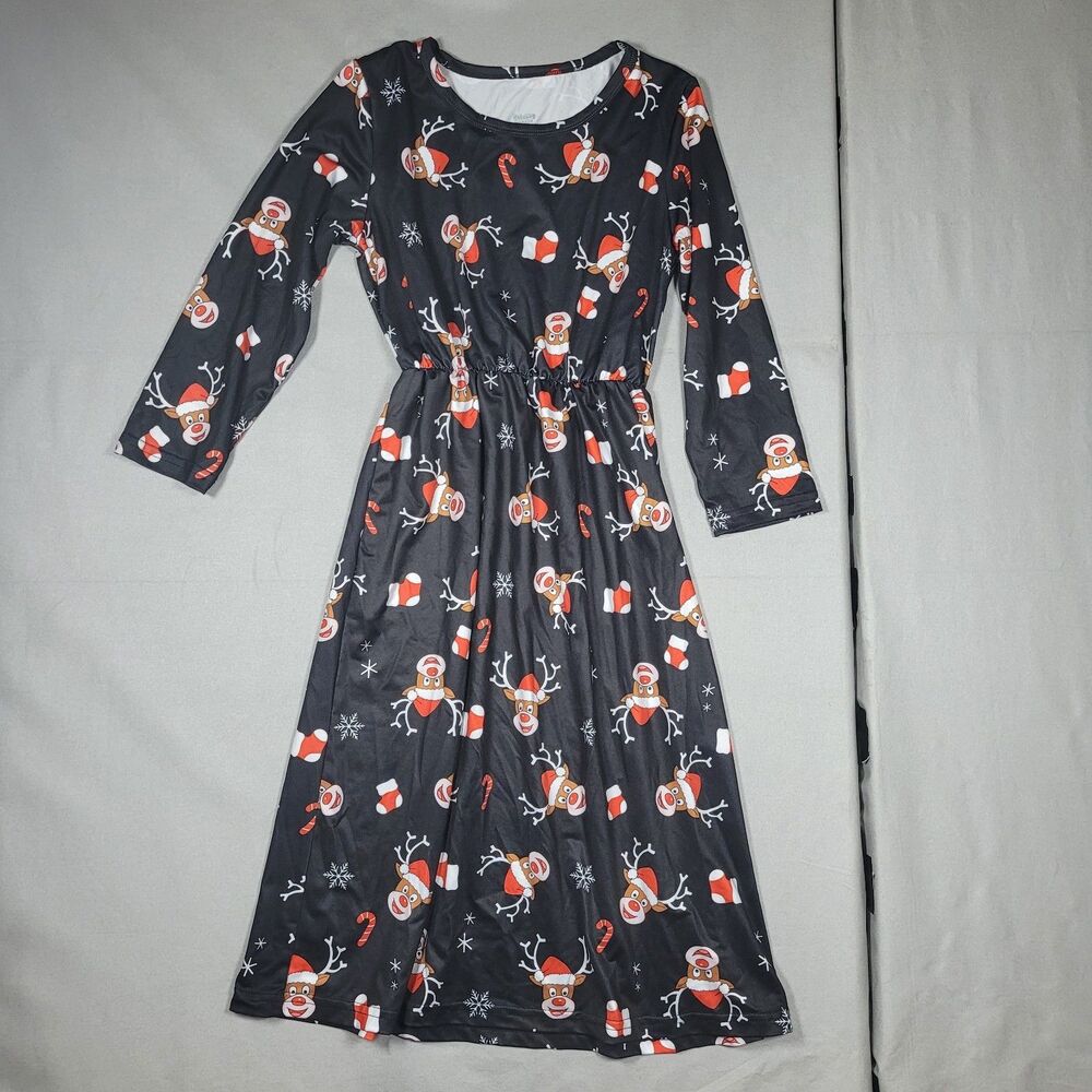 Christmas Holiday Rudolph Raindeer Dress Stretchy Waist Size 9-10 Years of age